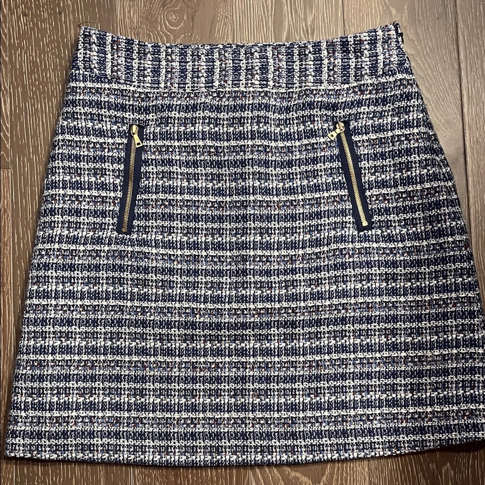 LOFT Blue and White Textured A-Line Skirt
